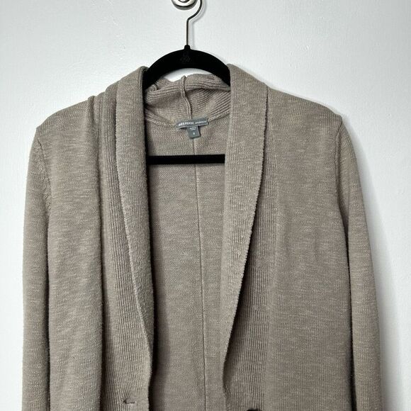 James Perse Tan One Button Cardigan Size 4 XL Oatmeal Preppy Cotton Linen - Picture 6 of 12